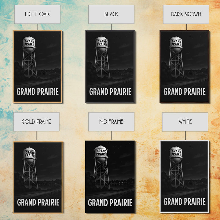 Grand Prairie Travel Poster, Canvas Print, Night Street Poster Art, Grand Prairie Poster Print, Watercolor Urban Skyline, Wanderlust Decor