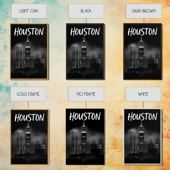 Houston Travel Poster, Canvas Print, Black And White Travel Art, Houston Art Print, Home Office Decor, Living Room Wall Art, Home Decor