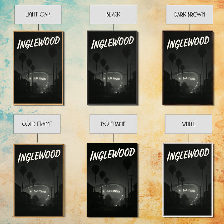 Inglewood California Travel Poster, Framed Canvas Print, Night Street Poster Art, Inglewood City Art, City Illustration, Vintage City Poster