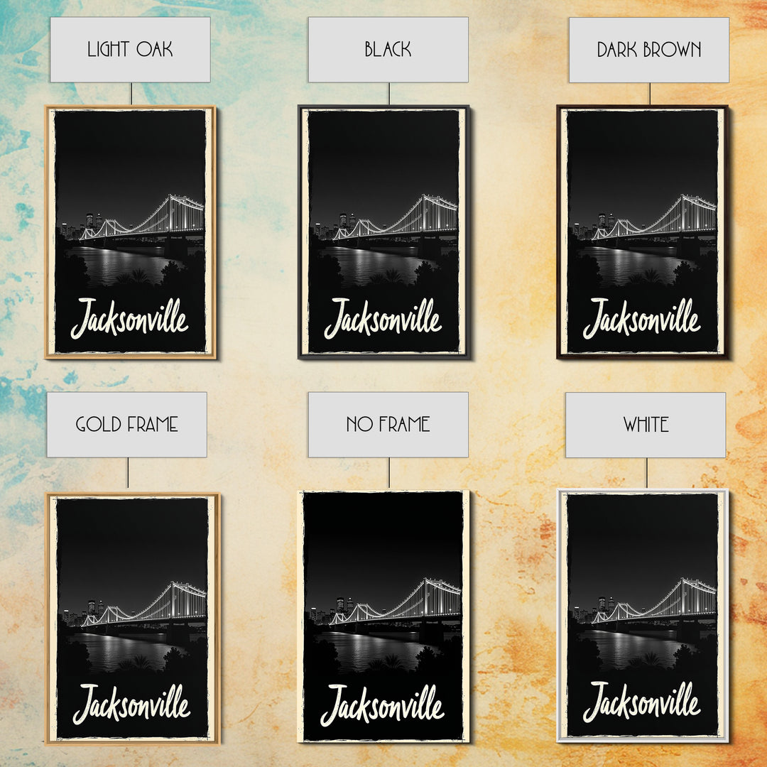 Jacksonville Travel Poster, Framed Canvas Print, Black And White Travel Art, Jacksonville Art Print, Retro Travel Print, Home Office Decor