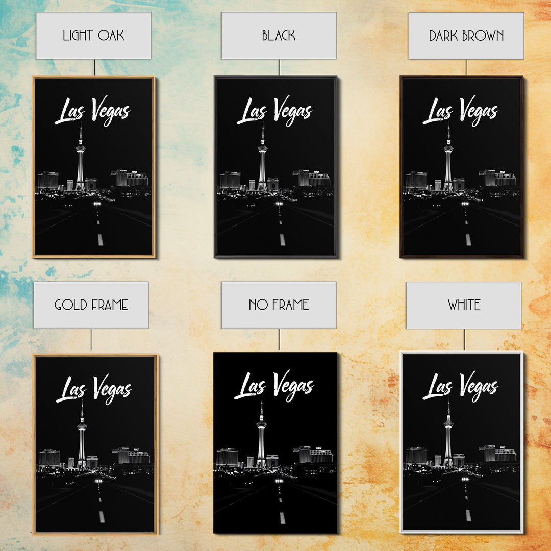 Las Vegas Nevada Travel Poster, Framed Canvas Print, Night Street Poster Art, Las Vegas Travel Art, Vintage City Poster, Travel Art Print