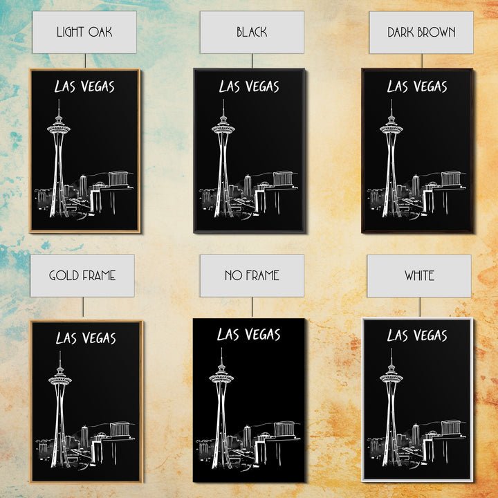 Las Vegas Travel Poster, Framed Canvas Print, Dark Moody City Wall Art, Las Vegas Wall Art, Mid Century Wall Art, Retro Travel Print