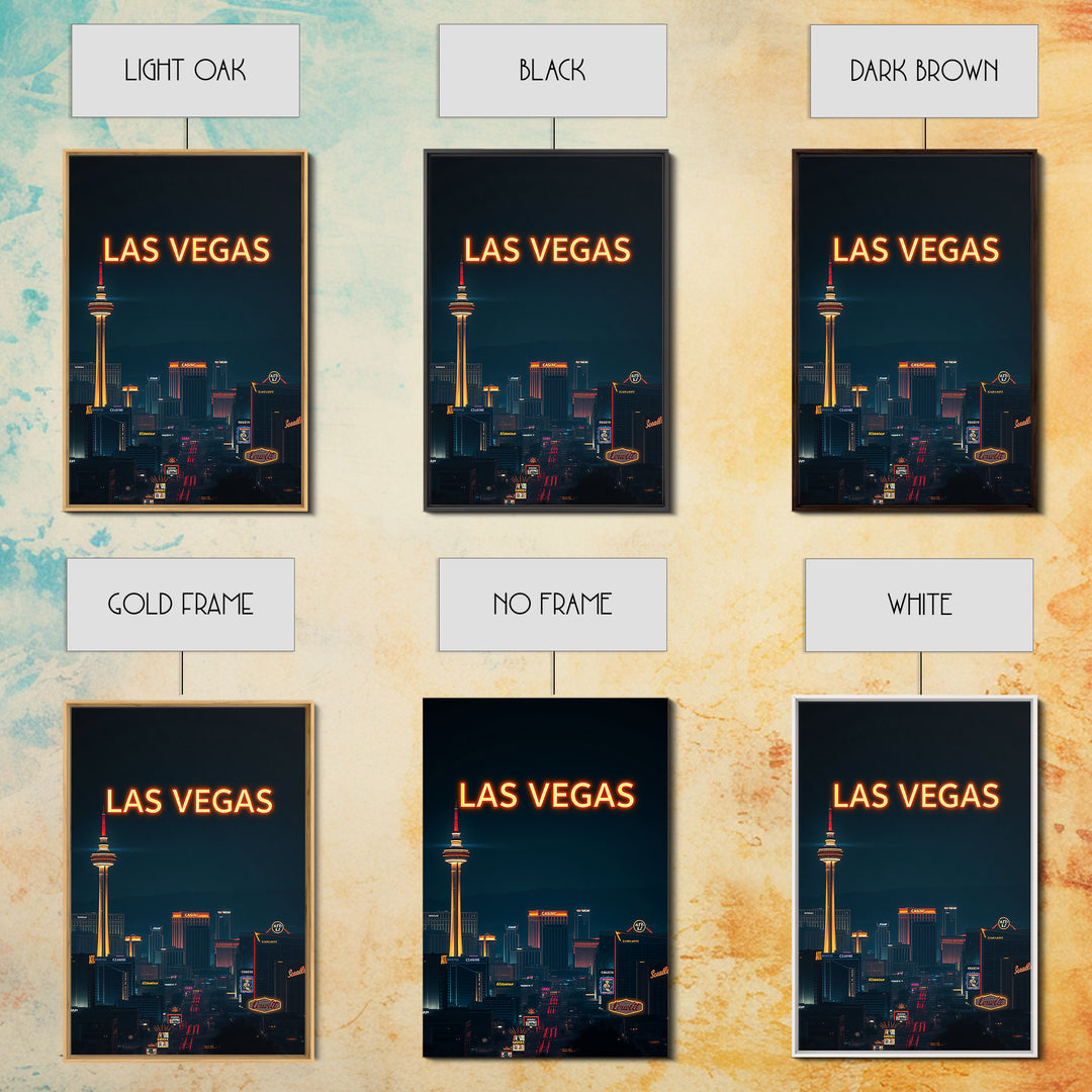 Las Vegas Travel Poster, Framed Canvas Print, Dark Moody City Wall Art, Las Vegas Art Print, City Travel Prints, Travel Art Print