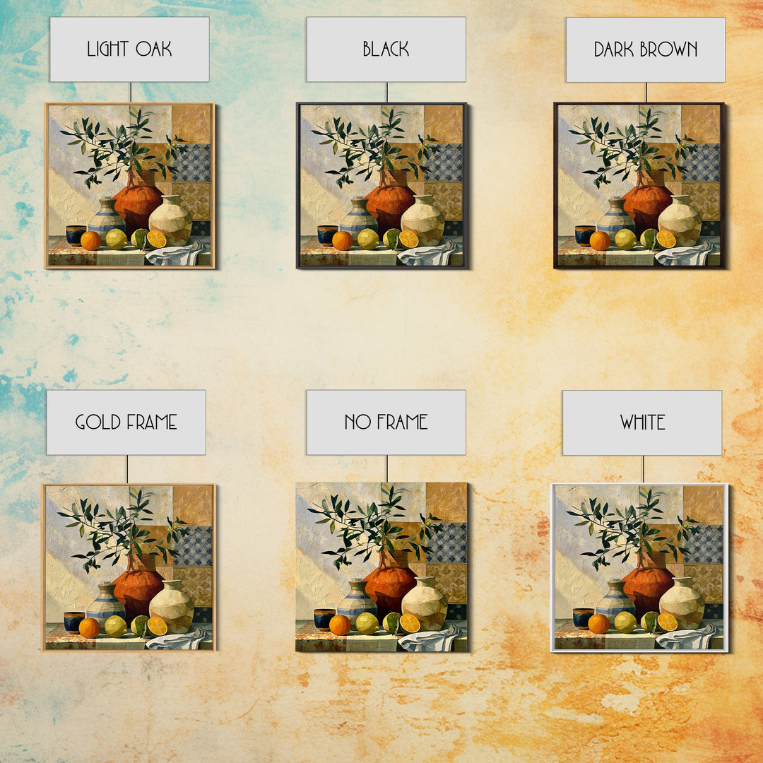 Mediterranean Olive Branch and Citrus Arrangement Framed Canvas Print, Dining Room Art, Print, Dining Room Decor, Oil Painting, DRA-1x1-12