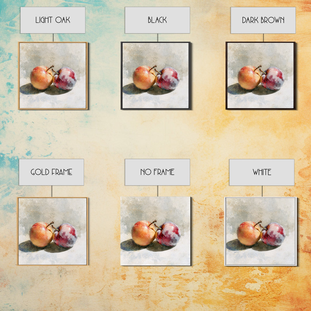 Peach and Plum Still Life Canvas Print, Dining Room Art, Large Wall Art, Dining Room Decor, Dining, Watercolor Painting, DRA-1x1-20