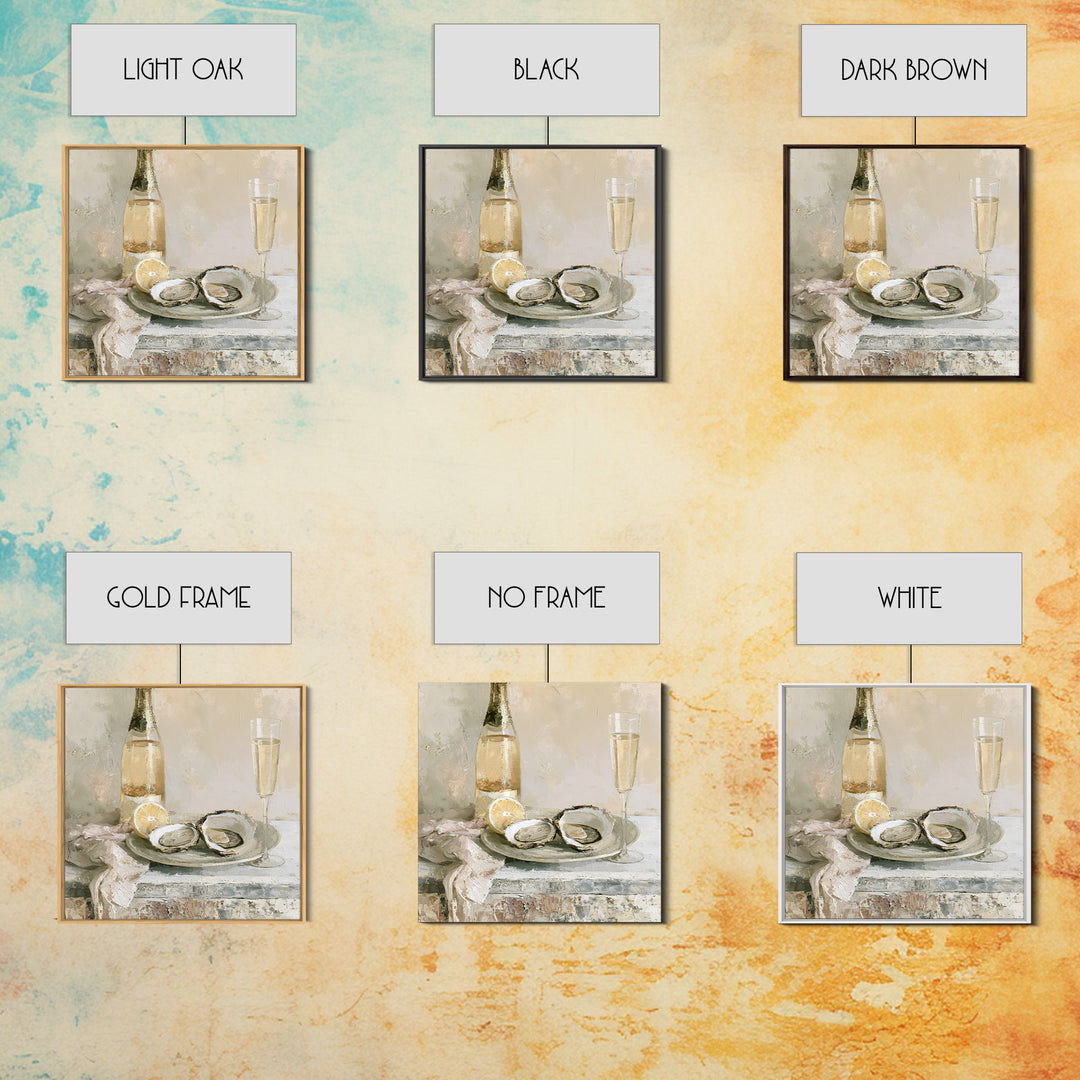 Elegant Oyster and Champagne Still Life Canvas Print, Dining Room Art, Kitchen Art, Dining Room Decor, Fine Art, Dining, DRA-1x1-31