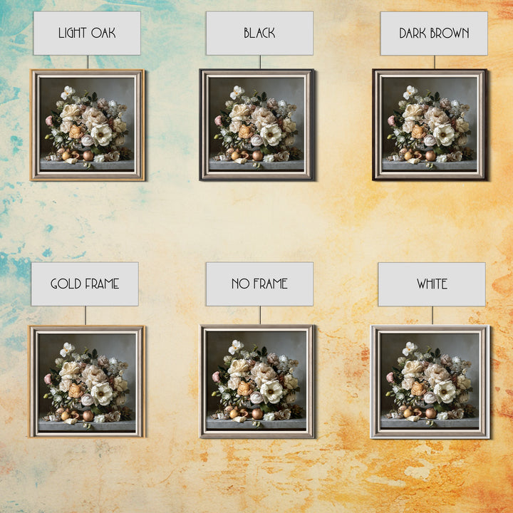 Classic Dutch Feast Arrangement Framed Canvas Print, Dining Room Art, Watercolor Painting, Dining Room Decor, Oil Painting, DRA-1x1-43
