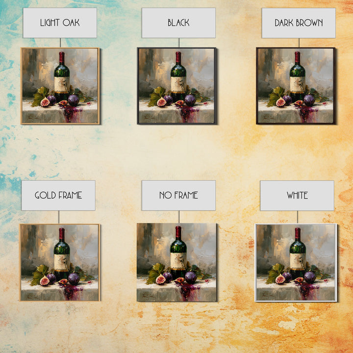 Wine Bottle and Figs on a Linen Framed Canvas Print, Dining Room Art, Coastal Wall Art, Dining Room Decor, Abstract Art, Dining, DRA-1x1-51