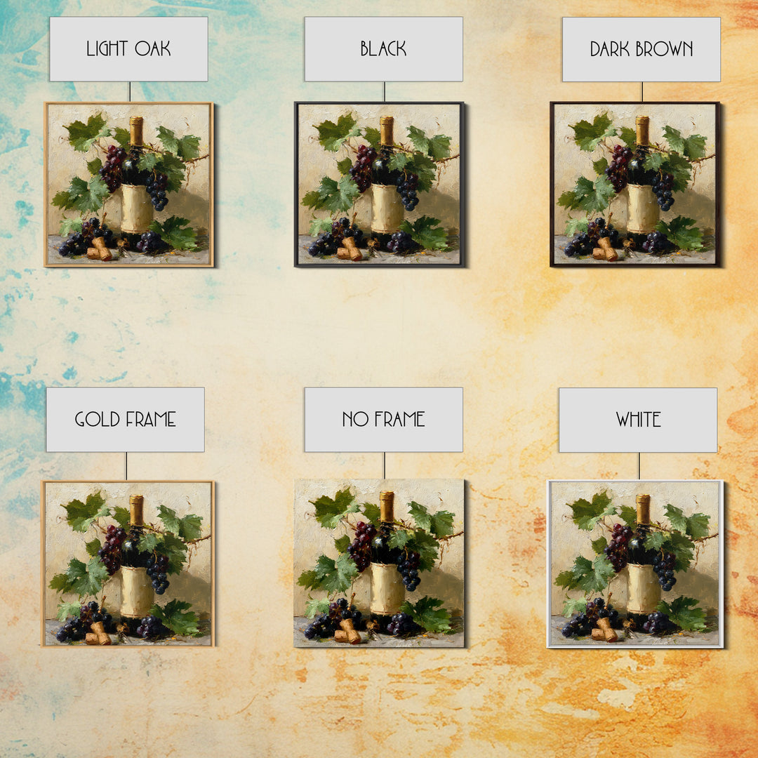 Botanical Grapevine with Leaves and Fruit Framed Canvas Print, Dining Room Art, Dining Room Decor, Watercolor Art, Dining, DRA-1x1-93