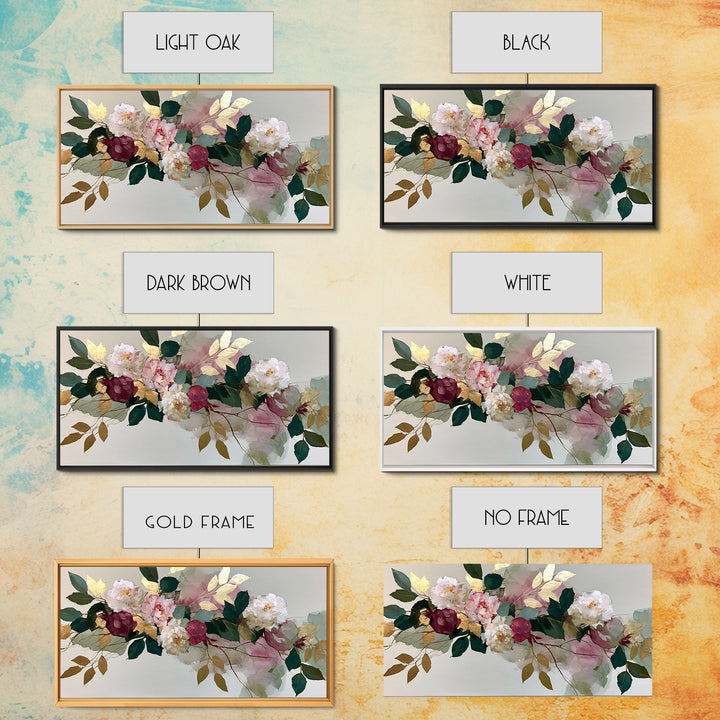 Pomegranate and Gold Leaf Botanical Study Canvas Print, Dining Room Art, Boho Decor, Dining Room Decor, Oil Painting, Dining, DRA-2x1-4