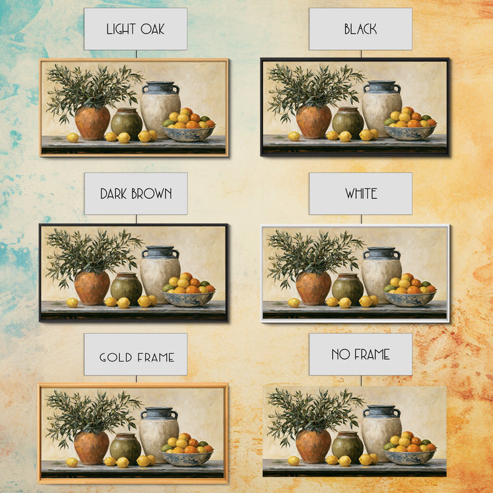 Mediterranean Olive Branch and Citrus Arrangement Canvas Print, Dining Room Art, Living Room Decor, Dining Room Decor, Dining, DRA-2x1-80