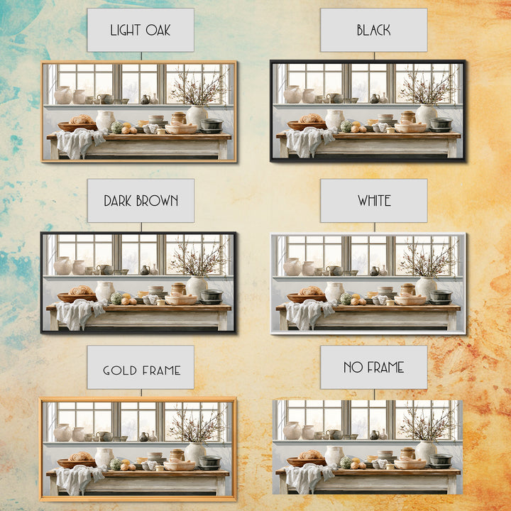 Sunlit Farmhouse Table Objects Without Room View Framed Canvas Print, Dining Room Art, Print, Dining Room Decor, Dining, DRA-2x1-85