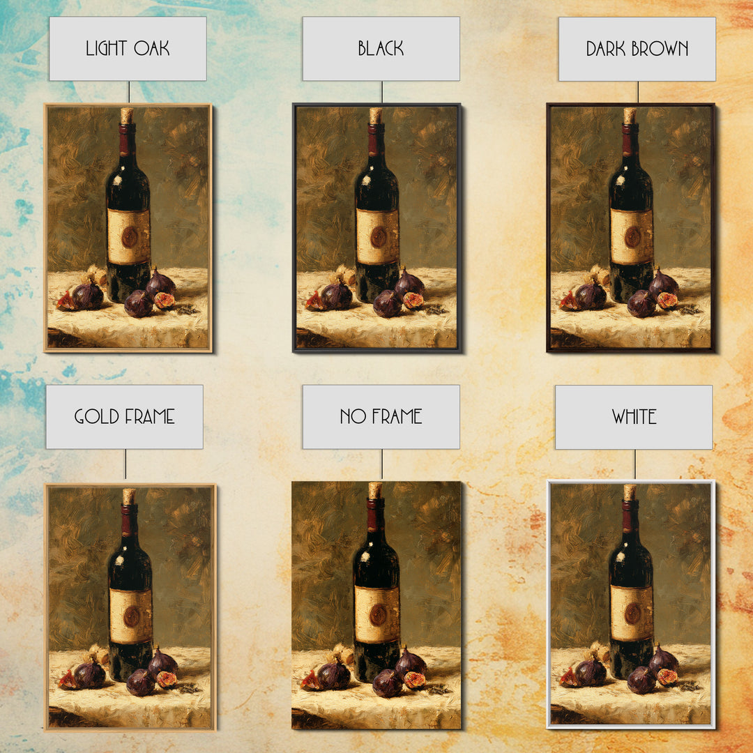 Wine Bottle and Figs on a Linen Canvas Print, Dining Room Art, Gallery Decor, Dining Room Decor, Abstract Art, Dining, DRA-2x3-35