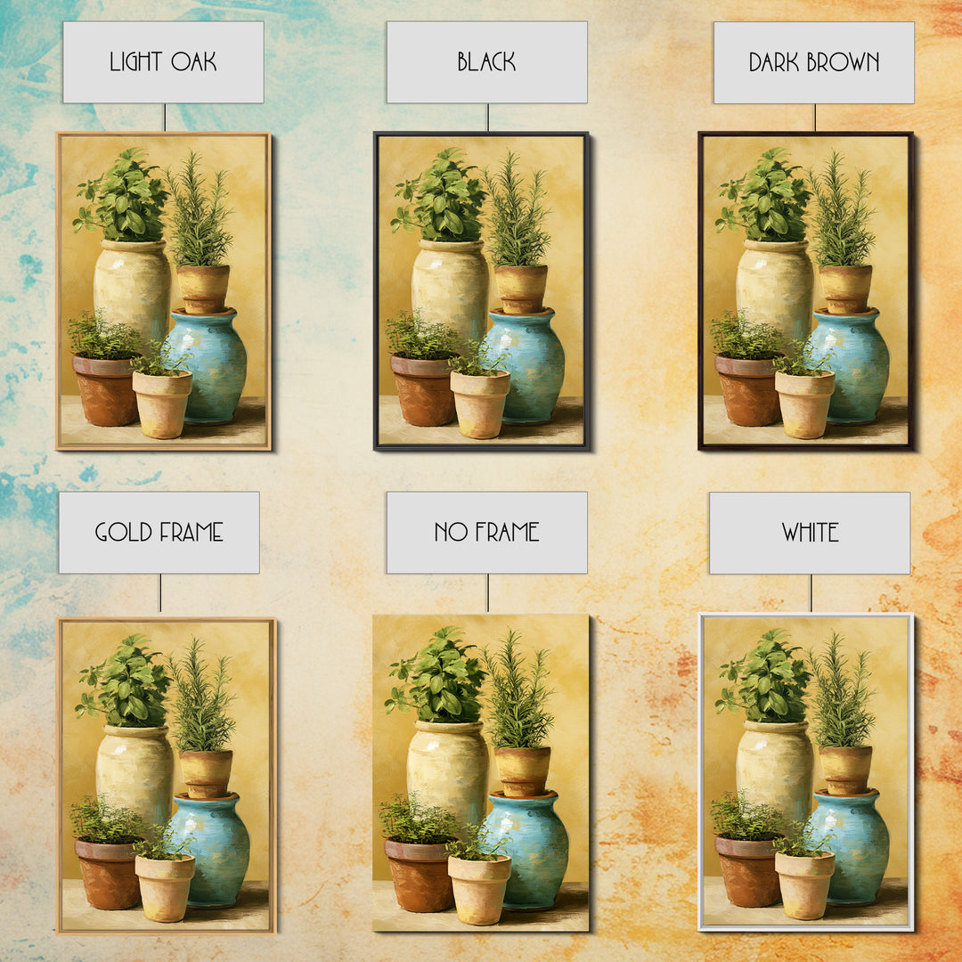 Modern Kitchen Herbs Framed Canvas Print, Dining Room Art, Textured Painting, Dining Room Decor, Abstract Art, Dining, DRA-2x3-41