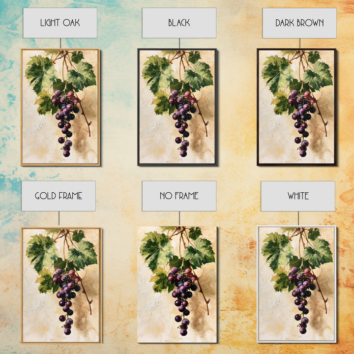 Botanical Grapevine with Leaves and Fruit Canvas Print, Dining Room Art, Contemporary Art, Dining Room Decor, Dining, DRA-2x3-53