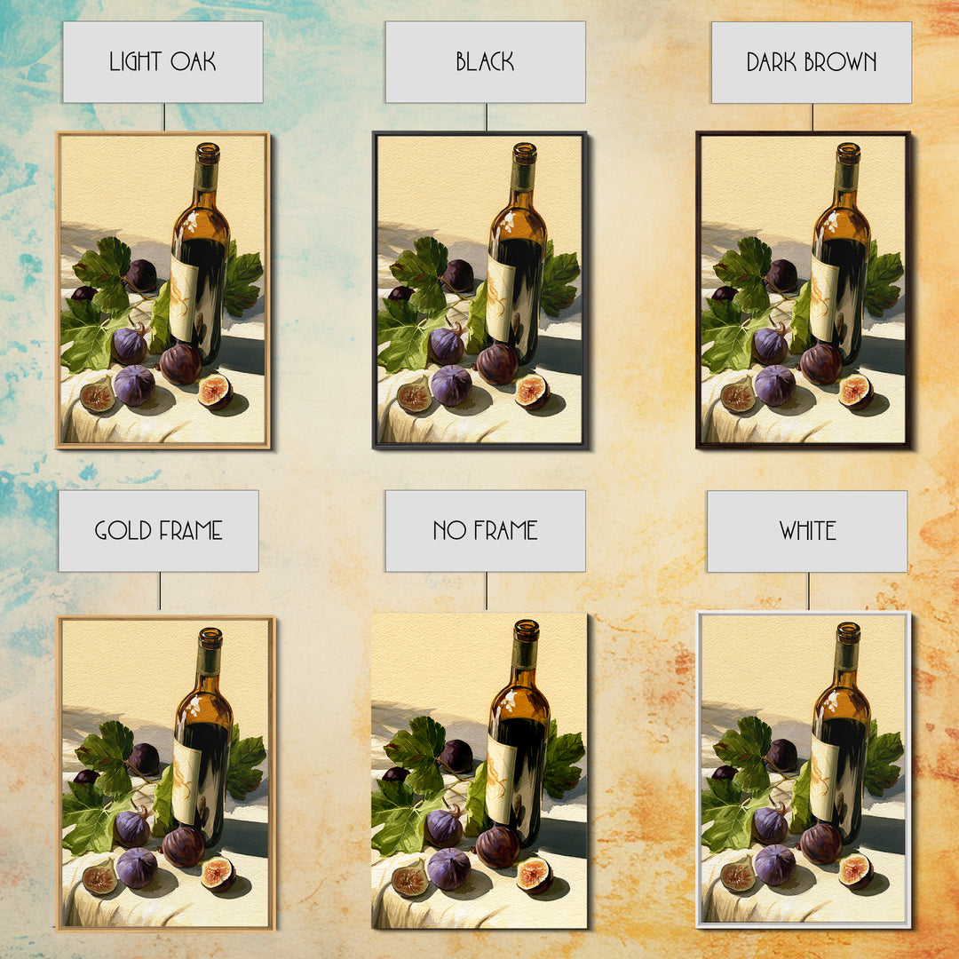 Wine Bottle and Figs on a Linen Framed Canvas Print, Dining Room Art, Boho Decor, Dining Room Decor, Abstract Art, Dining, DRA-2x3-59