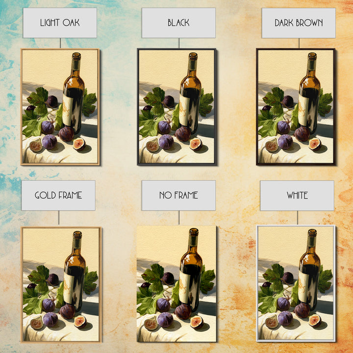 Wine Bottle and Figs on a Linen Framed Canvas Print, Dining Room Art, Boho Decor, Dining Room Decor, Abstract Art, Dining, DRA-2x3-59