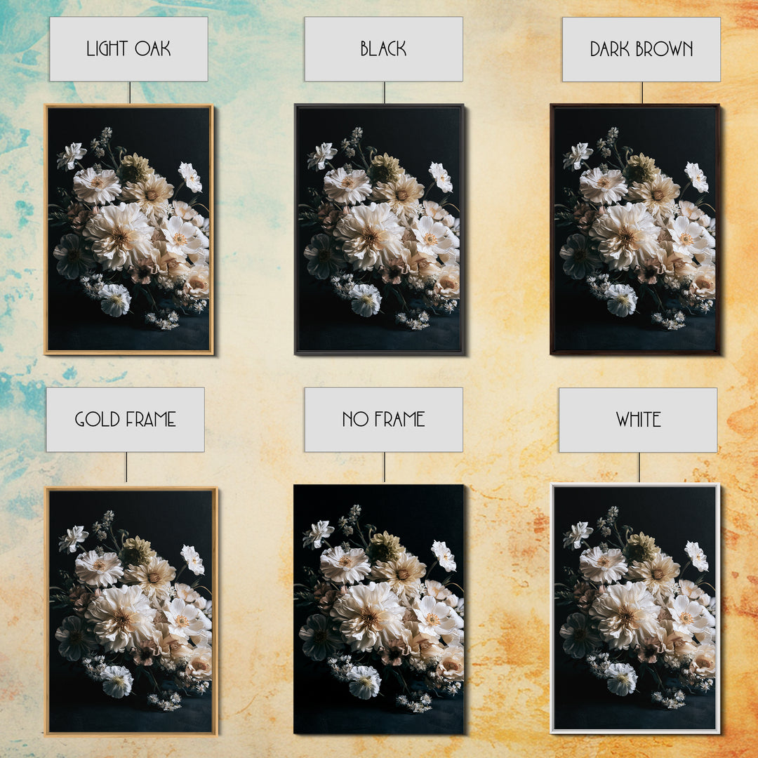 Moody Dark Background Bouquet for Formal Dining Canvas Print, Dining Room Art, Luxury Decor, Dining Room Decor, Dining, DRA-2x3-67