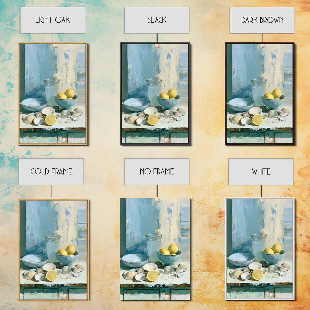 Shellfish and Lemon Still Life Canvas Print, Dining Room Art, Neutral Decor, Dining Room Decor, Oil Painting, Dining, DRA-2x3-72