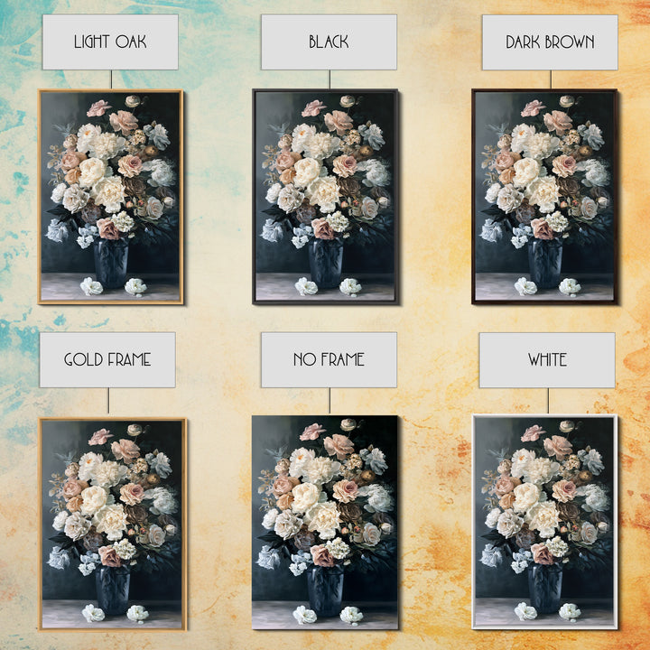 Moody Dark Background Bouquet for Formal Dining Canvas Print, Dining Room Art, Large Wall Art, Dining Room Decor, Dining, DRA-2x3-91