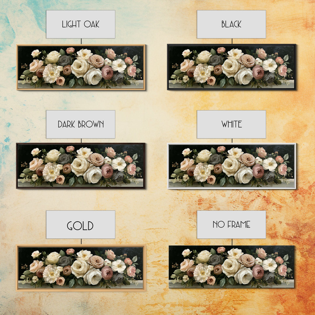 Moody Dark Background Bouquet for Formal Dining Canvas Print, Dining Room Art, Trendy Wall Art, Dining Room Decor, Dining, DRA-3x1-3