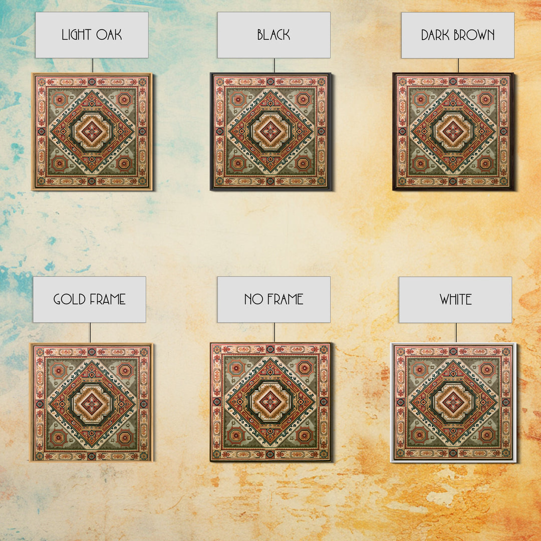 Layered Tapestry Pattern Framed Canvas Print, Eclectic Art, Large Wall Art, Living Room Decor, Watercolor Art, Eclectic, ECL-1x1-16