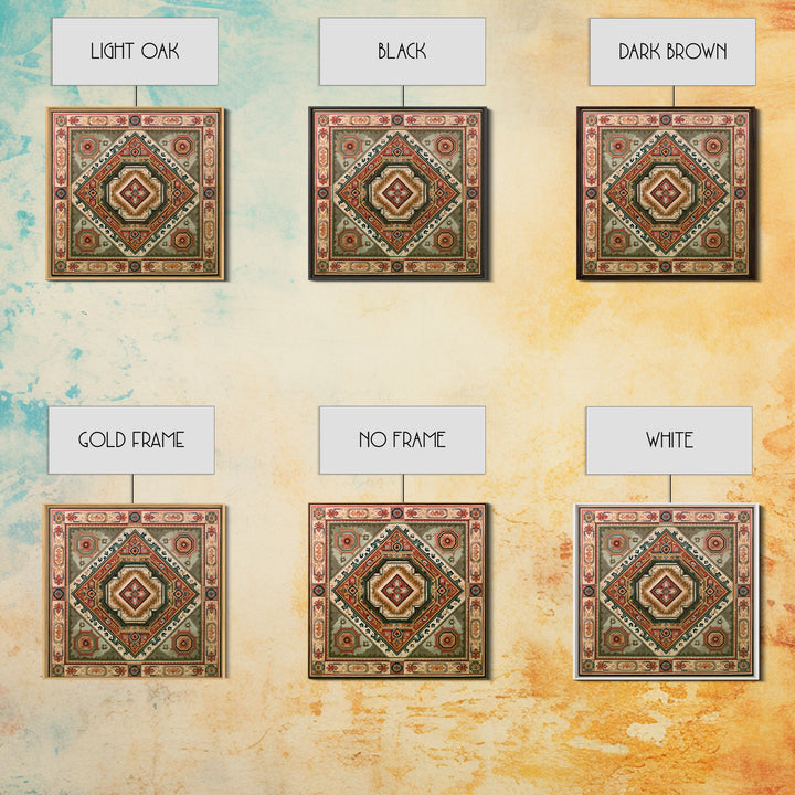 Layered Tapestry Pattern Framed Canvas Print, Eclectic Art, Large Wall Art, Living Room Decor, Watercolor Art, Eclectic, ECL-1x1-16