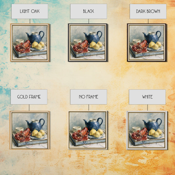 Unexpected Lobster and Lemons Still Life Framed Canvas Print, Eclectic Art, Fine Art Print, Living Room Decor, Abstract Art, ECL-1x1-42