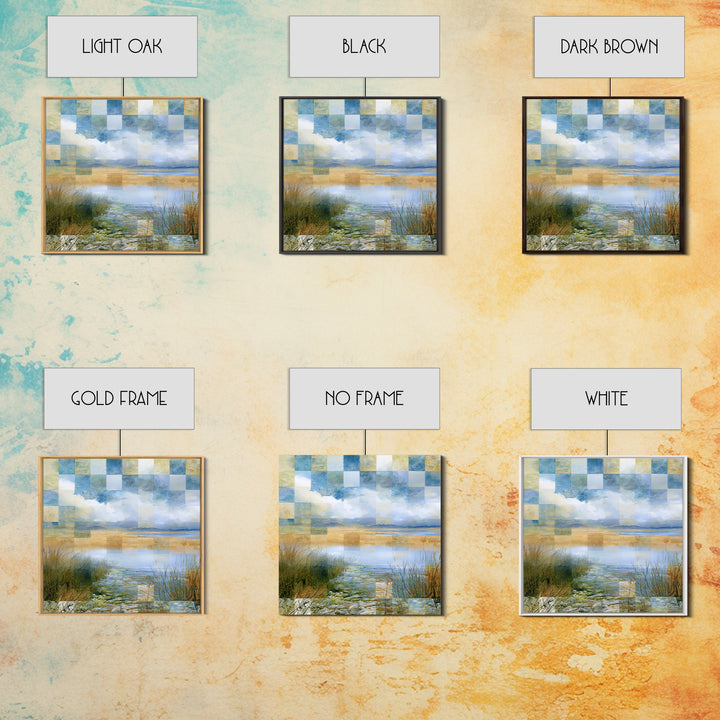 Playful Checkerboard Landscape Framed Canvas Print, Eclectic Art, Printable Wall Art, Living Room Decor, Fine Art, Eclectic, ECL-1x1-57