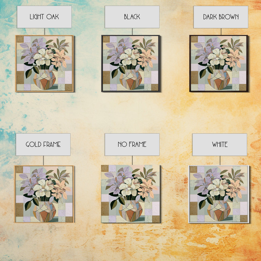 Retro Futurist Vase of Flowers Framed Canvas Print, Eclectic Art, Textured Painting, Living Room Decor, Fine Art, Eclectic, ECL-1x1-58