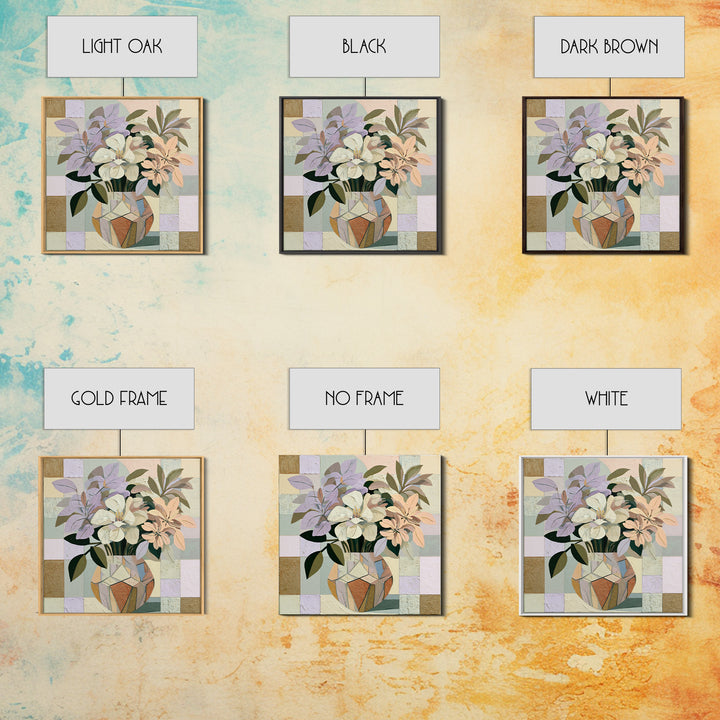 Retro Futurist Vase of Flowers Framed Canvas Print, Eclectic Art, Textured Painting, Living Room Decor, Fine Art, Eclectic, ECL-1x1-58