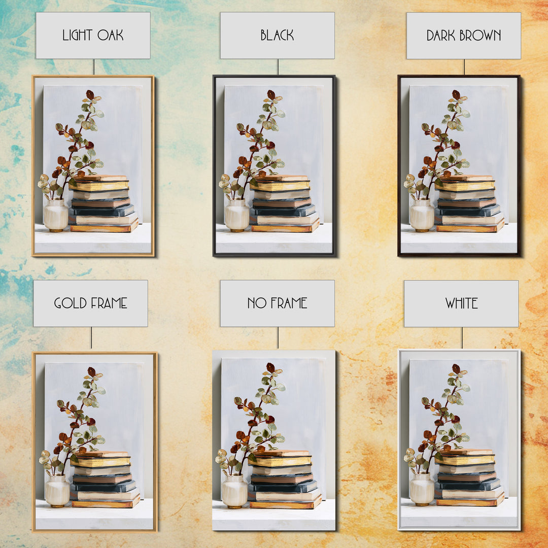 Colorful Book and Plant Still Life Canvas Print, Eclectic Art, Living Room Decor, Fine Art, Eclectic, Textured Painting, ECL-2x3-31