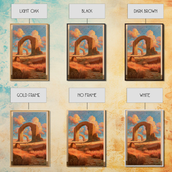 Surreal Desert with Floating Arches Framed Canvas Print, Eclectic Art, Printable, Living Room Decor, Oil Painting, Eclectic, ECL-2x3-6