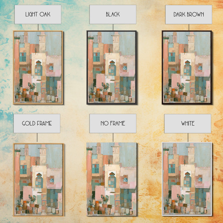 Naive Cityscape with Patterned Windows Framed Canvas Print, Eclectic Art, Original Art, Living Room Decor, Abstract Art, ECL-2x3-92