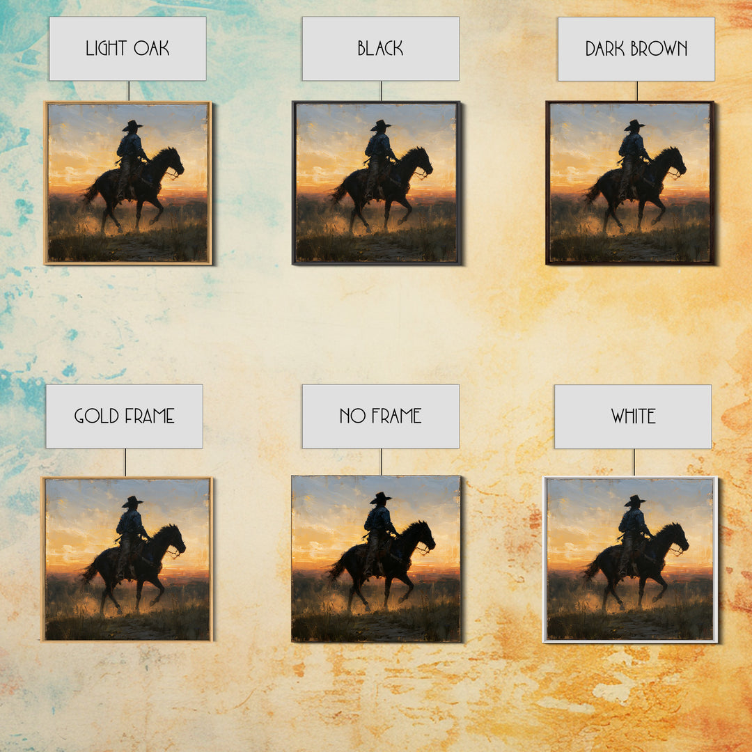 Equestrian Rider Silhouette at Sunrise Canvas Print, Equestrian Art, Modern Decor, Living Room Decor, Fine Art, Equestrian, EQU-1x1-75