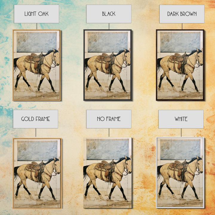 Minimal Horse Contour Drawing on Cream Paper Canvas Print, Equestrian Art, Oil Painting, Living Room Decor, Equestrian, EQU-2x3-45