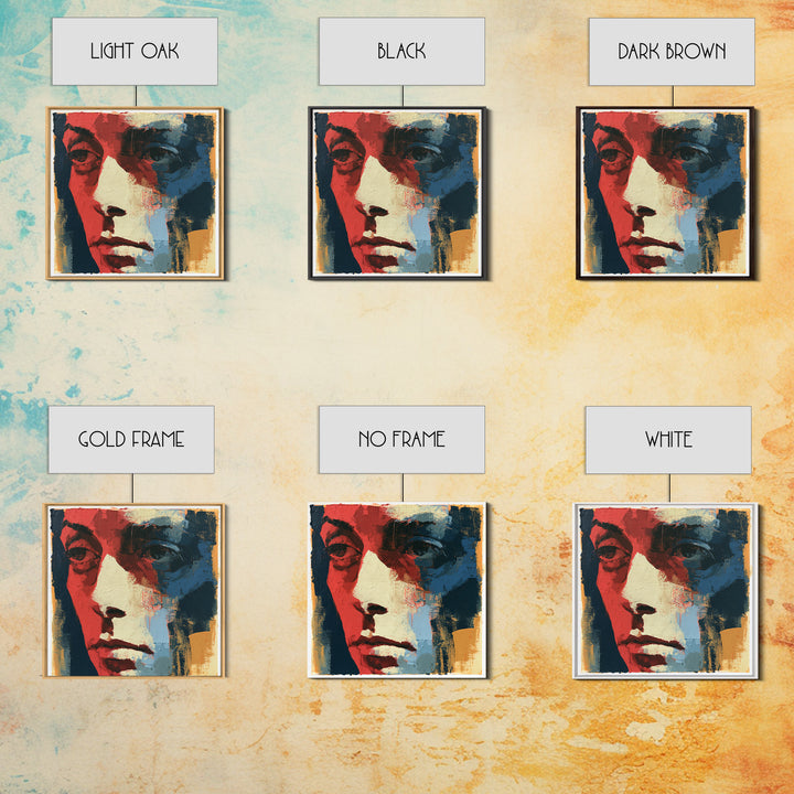 Emotional Portrait with Bold Red and Blue Canvas Print, Expressionist Art, Textured Painting, Living Room Decor, Expression, EXP-1x1-98
