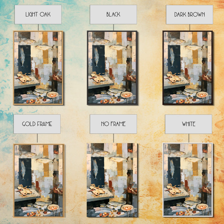 Fish Market Scene Canvas Print, Expressionist Art, Painting, Living Room Decor, Abstract Art, Expression, Abstract Wall Art, EXP-2x3-54