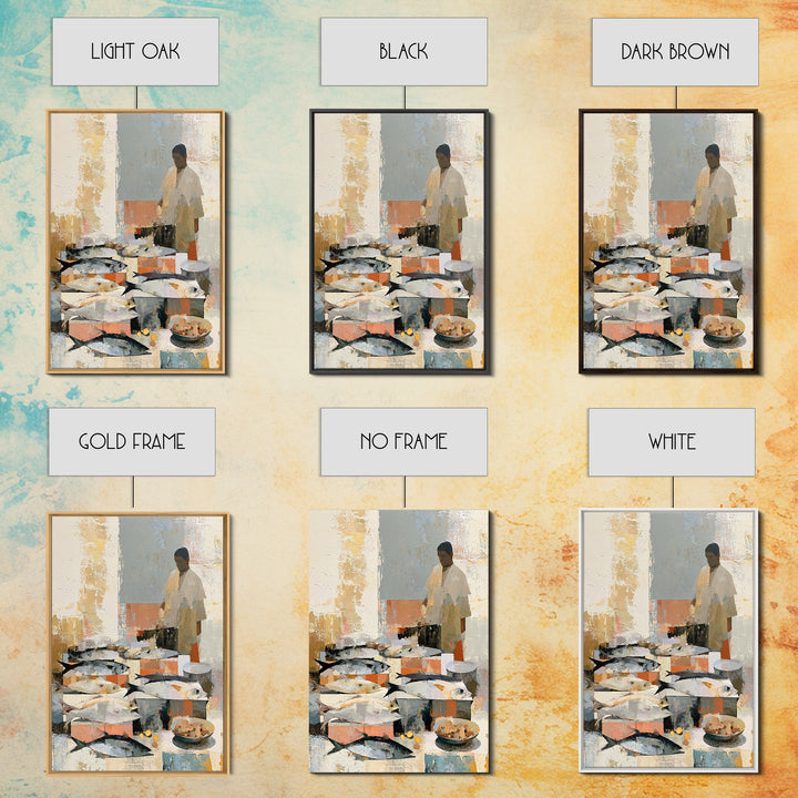Fish Market Scene Framed Canvas Print, Expressionist Art, Minimalist Decor, Living Room Decor, Fine Art, Expression, EXP-2x3-6