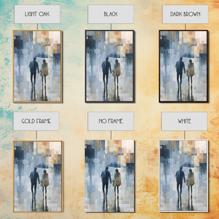 Couple Walking Through Rain Canvas Print, Expressionist Art, Canvas Art, Living Room Decor, Expression, Moody Wall Art, EXP-2x3-79