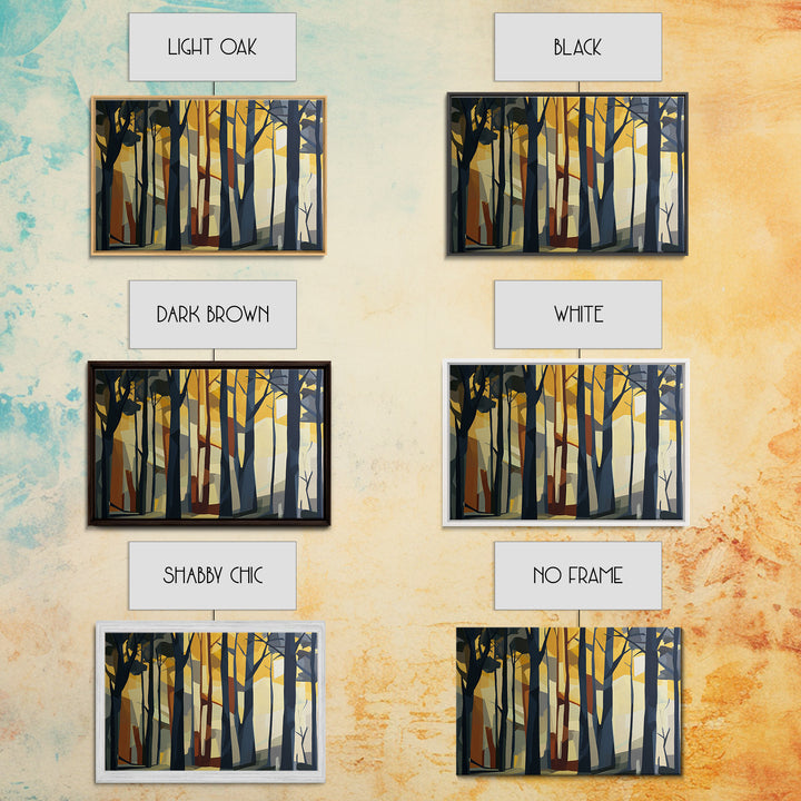 Dark Forest with Angular Trees and Yellow Canvas Print, Expressionist Art, Abstract Painting, Living Room Decor, Expression, EXP-3x2-58