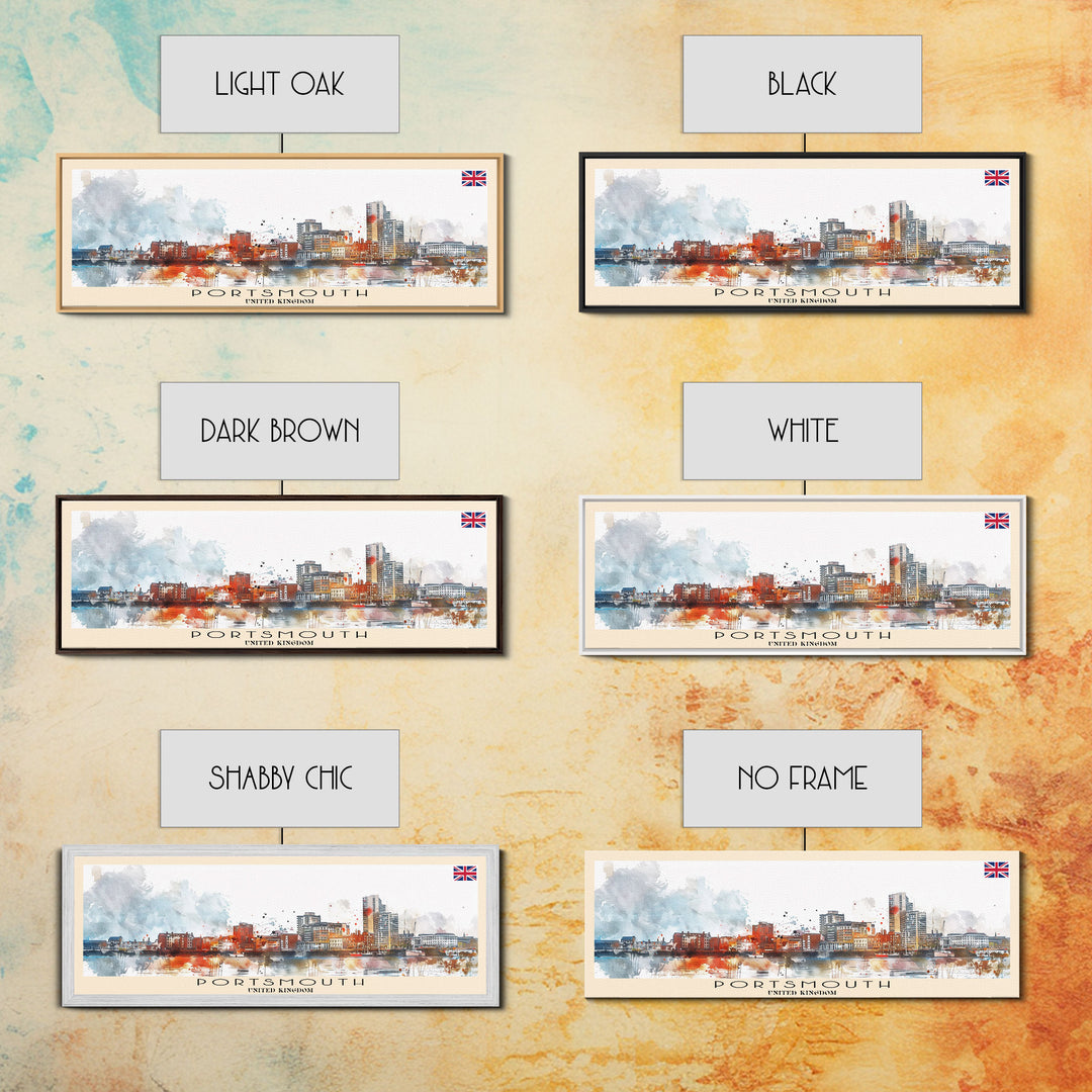 Portsmouth United Kingdom Wall Art, Panoramic Travel Poster, Panoramic Framed Canvas Print, City Wall Art, Wall Hanging Home Decor, Travel Art