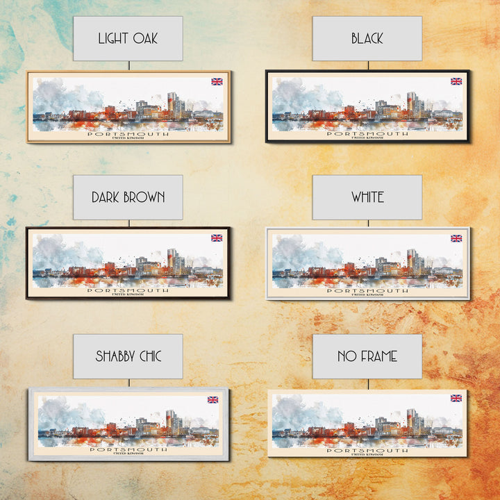Portsmouth United Kingdom Wall Art, Panoramic Travel Poster, Panoramic Framed Canvas Print, City Wall Art, Wall Hanging Home Decor, Travel Art