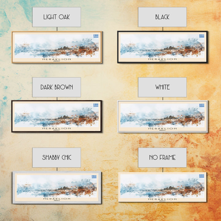 Heraklion Greece Panoramic Travel Poster, Framed Canvas Print or Metal Wall Art, Travel Art, Home Decor, Panoramic Painting, Midcentury Art