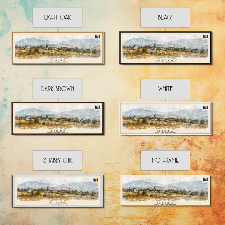 Ilida Bosnia Travel Art, City Art, Framed Canvas Print or Metal Wall Art, Europe Travel Poster, Panoramic Wall Art, Extra Wide Wall Art