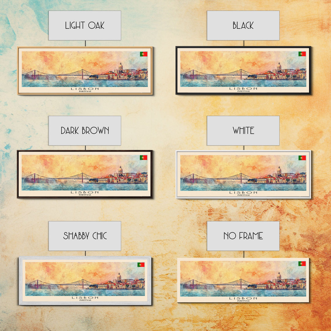 Lisbon Portugal Travel Print Wall Art, Panoramic City Art, Travel Art, Wall Decor, Vacation Gift, Framed Canvas Print Or Metal Art