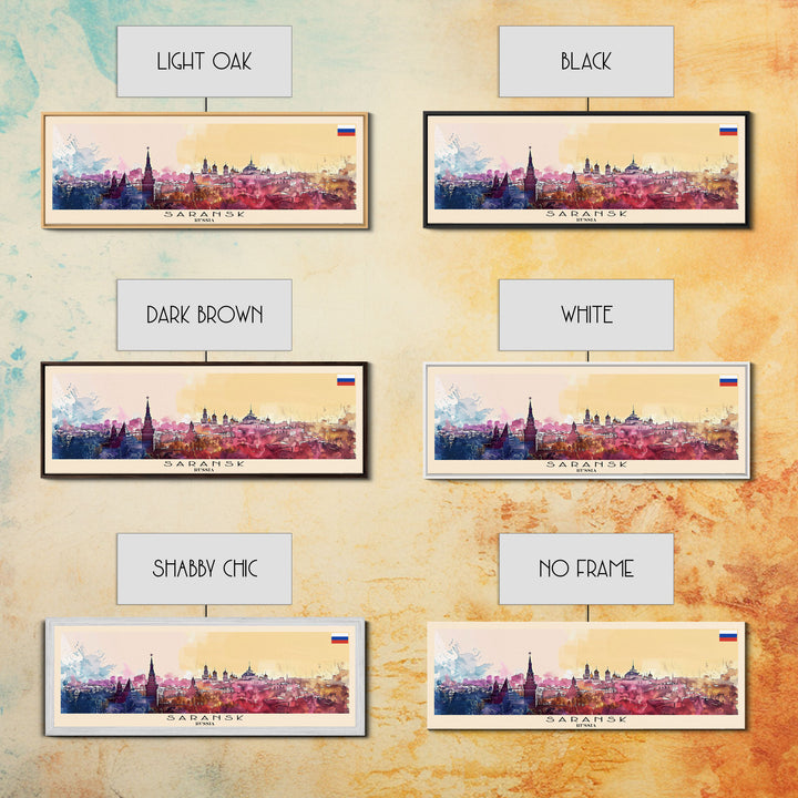 Saransk Russia Panoramic Travel Poster, Framed Canvas Print or Metal Wall Art, Travel Art, Home Decor, Panoramic Painting, Midcentury Art