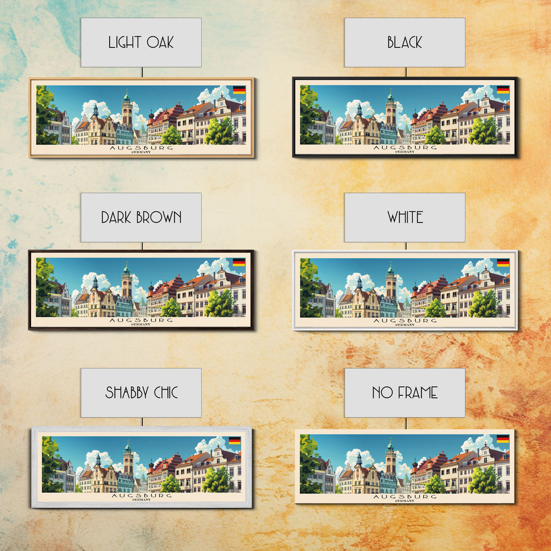 Augsburg Germany Panoramic Travel Poster, Framed Canvas Print or Metal Wall Art, Travel Art, Home Decor, Panoramic Painting, Midcentury Art