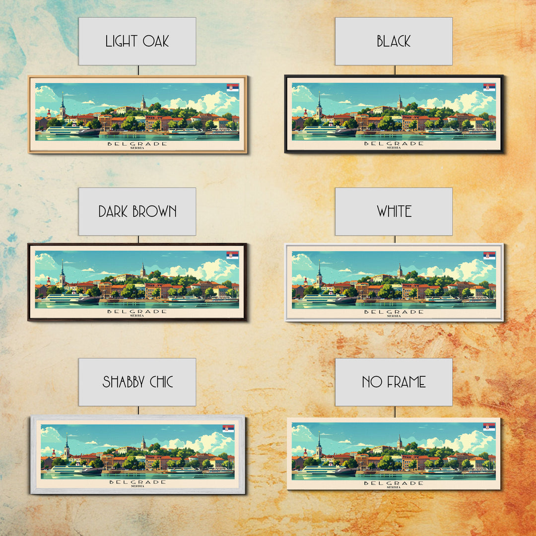 Belgrade Serbia Panoramic Travel Poster, Framed Canvas Print or Metal Wall Art, Travel Art, Home Decor, Panoramic Painting, Midcentury Art