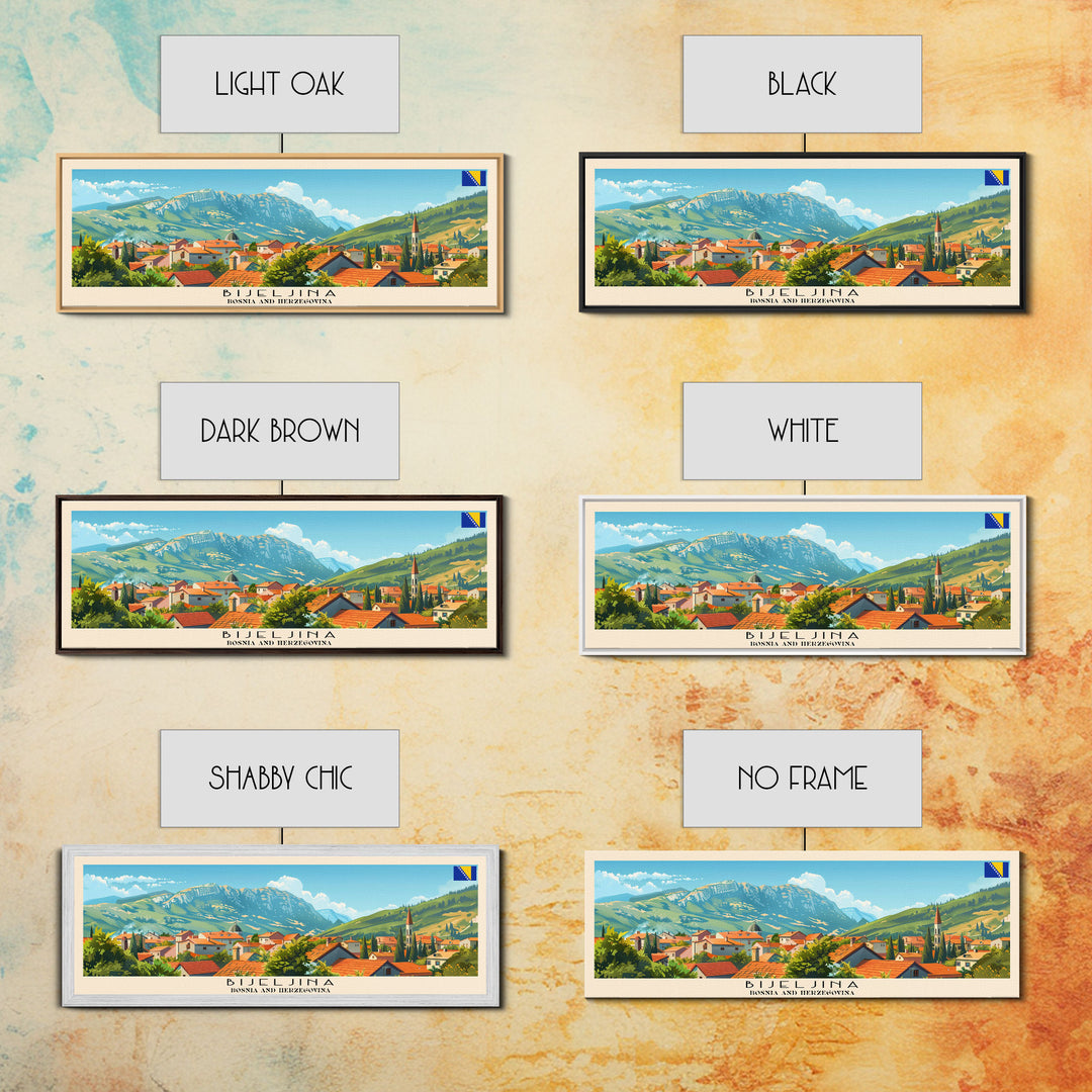 Bijeljina Bosnia Panoramic Travel Poster, Framed Canvas Print or Metal Wall Art, Travel Art, Home Decor, Panoramic Painting, Midcentury Art